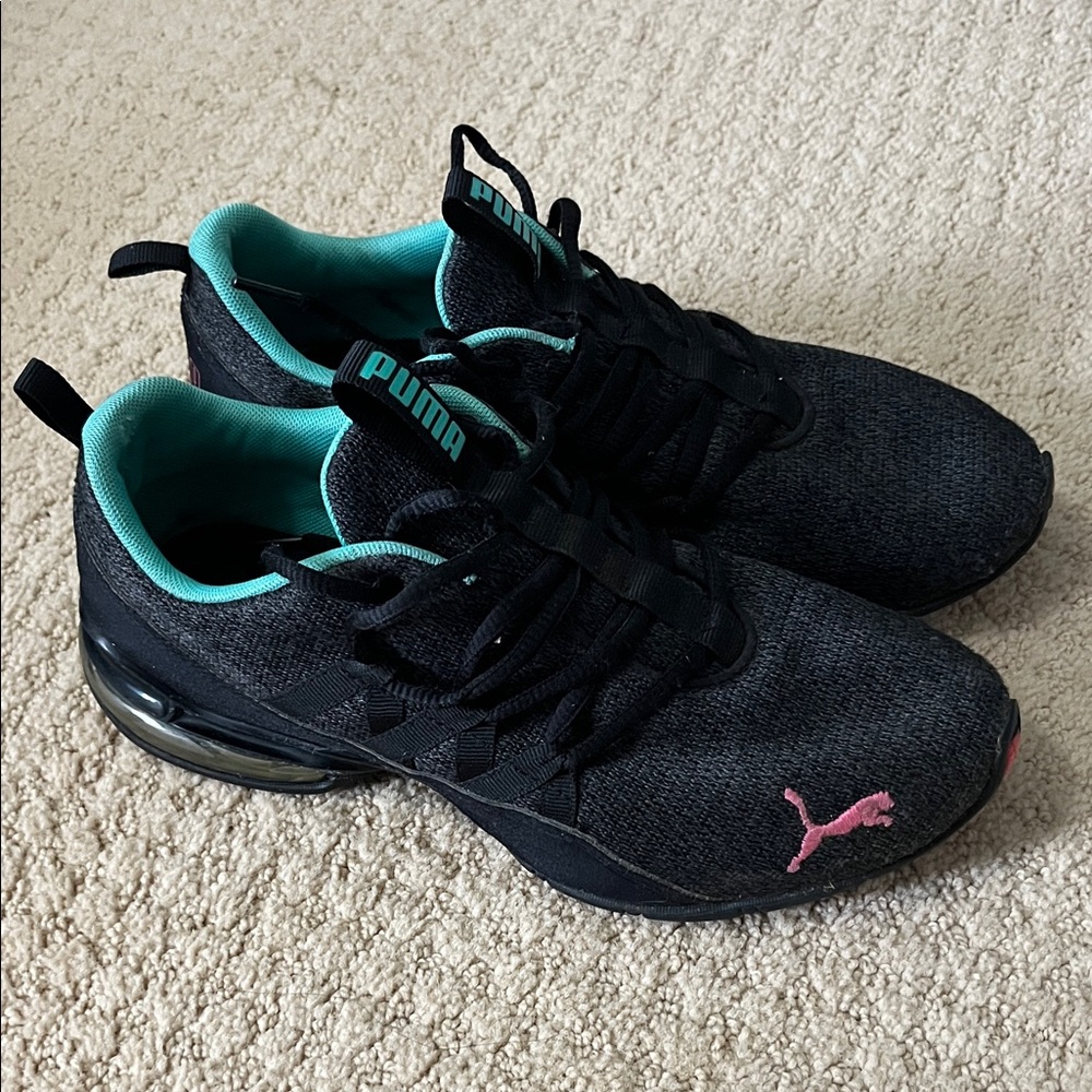 Puma Black Sneakers with Teal and Pink Accents